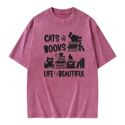 Pagewings Cat Bookish Unisex Washed T-shirt