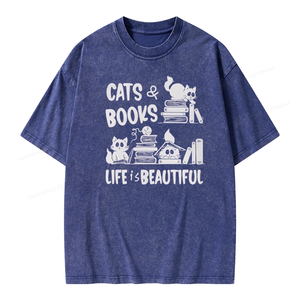 Pagewings Cat Bookish Unisex Washed T-shirt