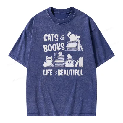 Pagewings Cat Bookish Unisex Washed T-shirt