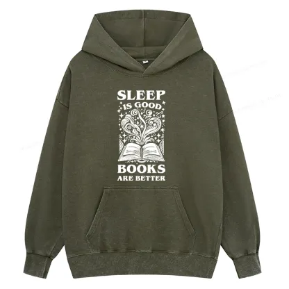Pagewings Sleep is Good Books are Better Unisex Washed Hoodie