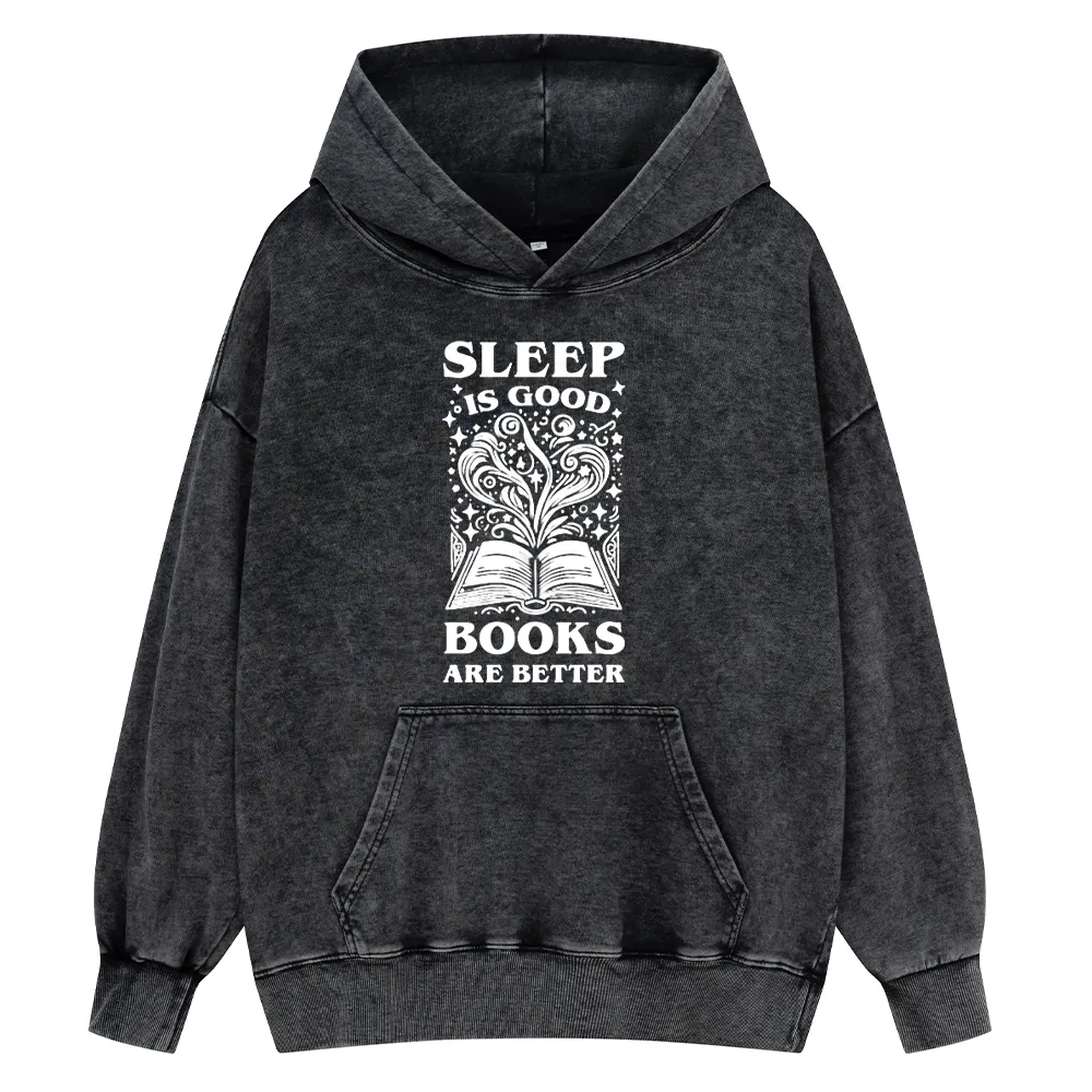 Pagewings Sleep is Good Books are Better Unisex Washed Hoodie