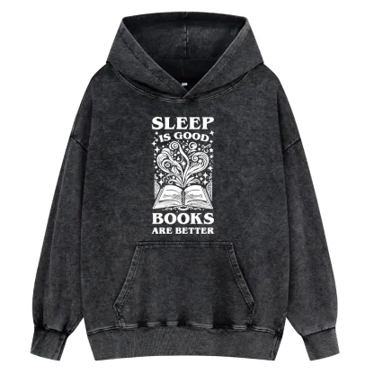 Pagewings Sleep is Good Books are Better Unisex Washed Hoodie
