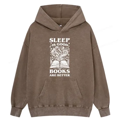 Pagewings Sleep is Good Books are Better Unisex Washed Hoodie