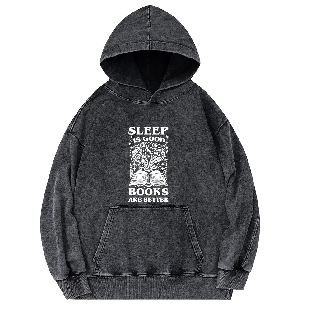 Pagewings Sleep is Good Books are Better Unisex Washed Hoodie