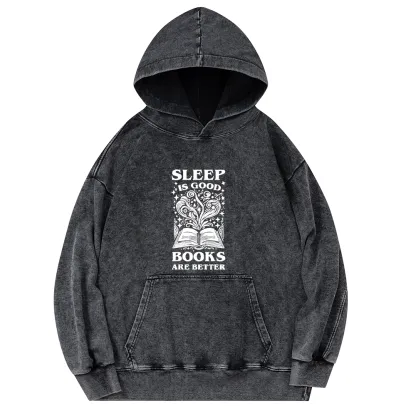 Pagewings Sleep is Good Books are Better Unisex Washed Hoodie