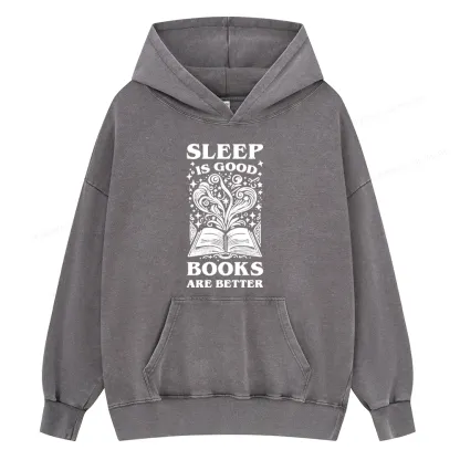 Pagewings Sleep is Good Books are Better Unisex Washed Hoodie