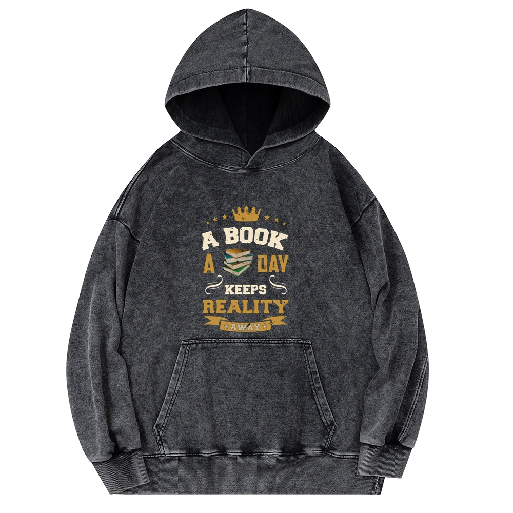 Pagewings A Book A Day Keeps Reality AwayUnisex Washed Hoodie