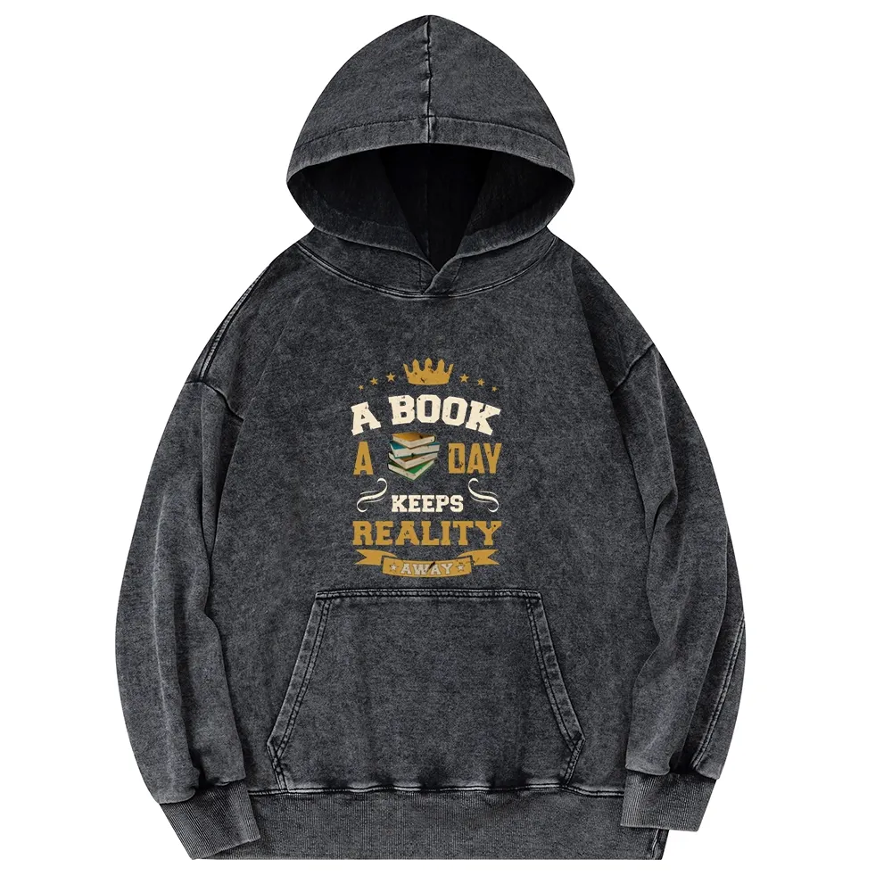 Pagewings A Book A Day Keeps Reality AwayUnisex Washed Hoodie
