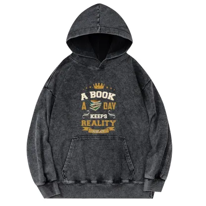 Pagewings A Book A Day Keeps Reality AwayUnisex Washed Hoodie
