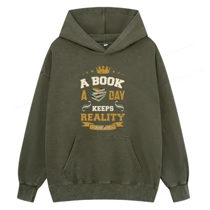 Pagewings A Book A Day Keeps Reality AwayUnisex Washed Hoodie