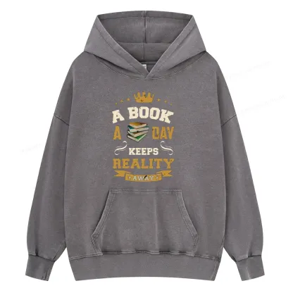 Pagewings A Book A Day Keeps Reality AwayUnisex Washed Hoodie