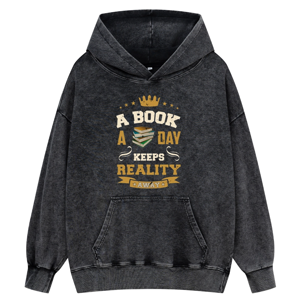 Pagewings A Book A Day Keeps Reality AwayUnisex Washed Hoodie