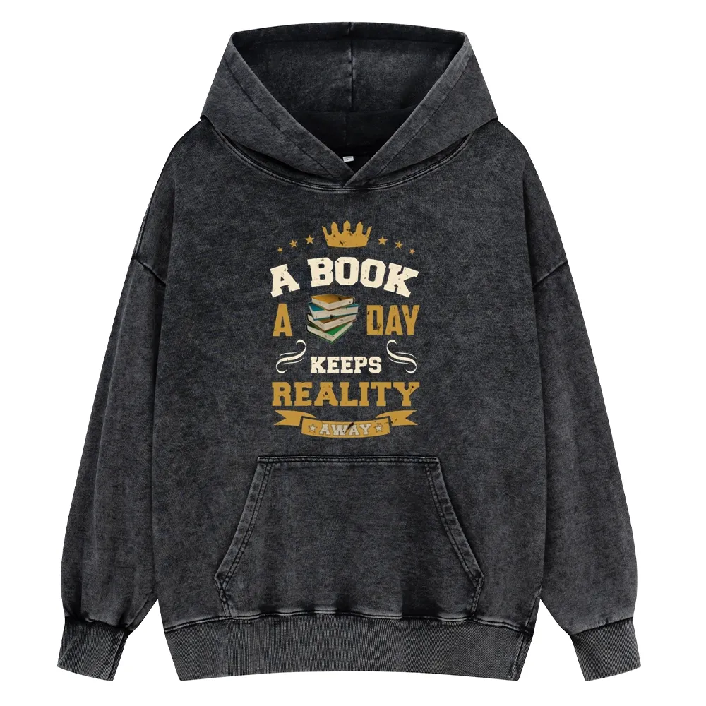 Pagewings A Book A Day Keeps Reality AwayUnisex Washed Hoodie