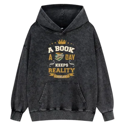 Pagewings A Book A Day Keeps Reality AwayUnisex Washed Hoodie