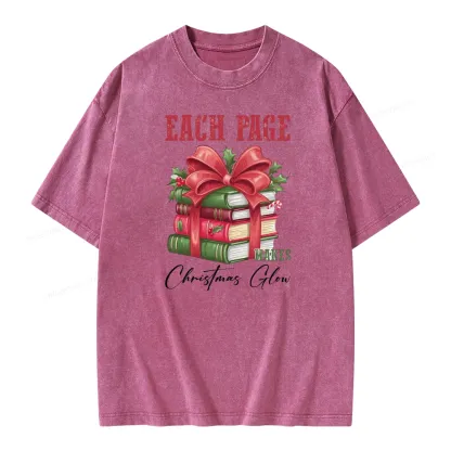 Pagewings Each Page Makes Christmas Glow Unisex Washed T-shirt