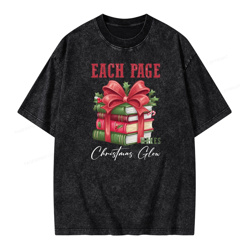 Pagewings Each Page Makes Christmas Glow Unisex Washed T-shirt