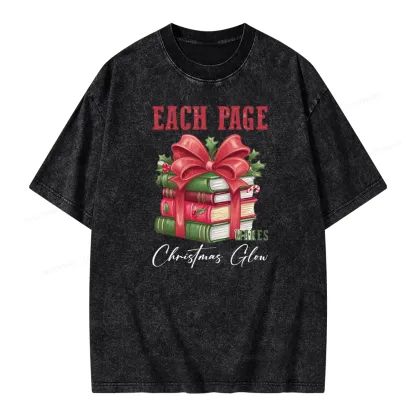 Pagewings Each Page Makes Christmas Glow Unisex Washed T-shirt