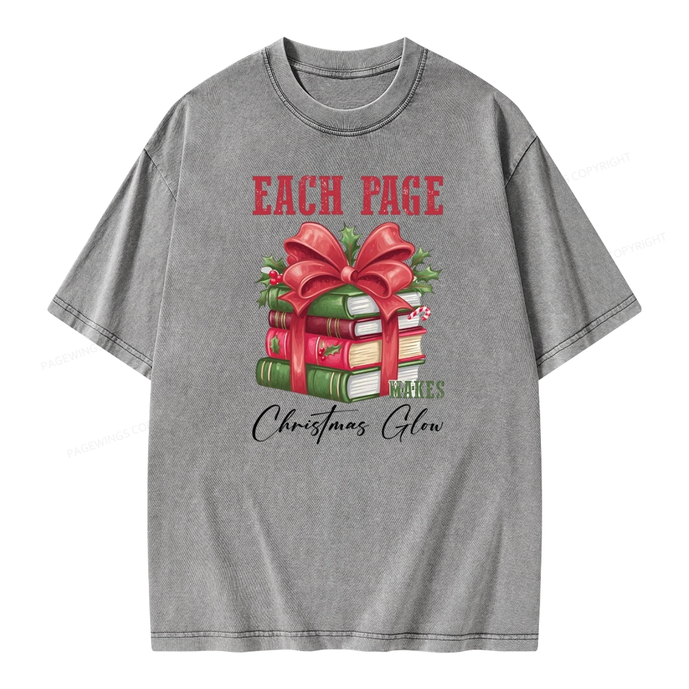 Pagewings Each Page Makes Christmas Glow Unisex Washed T-shirt