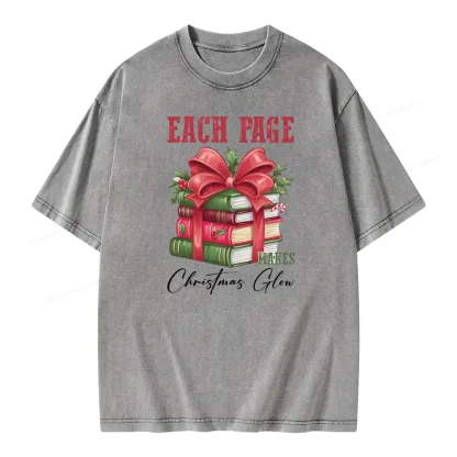 Pagewings Each Page Makes Christmas Glow Unisex Washed T-shirt