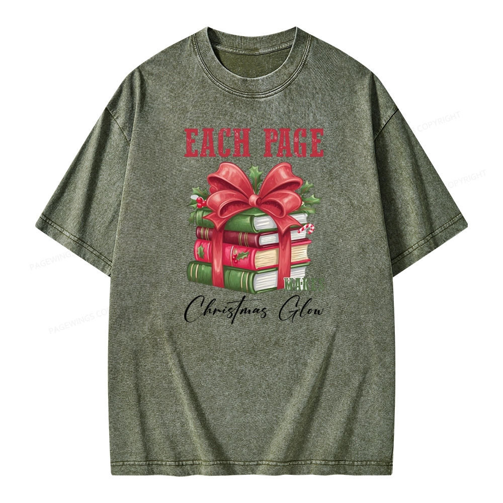 Pagewings Each Page Makes Christmas Glow Unisex Washed T-shirt