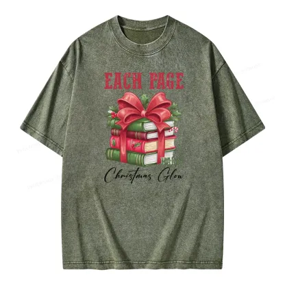 Pagewings Each Page Makes Christmas Glow Unisex Washed T-shirt