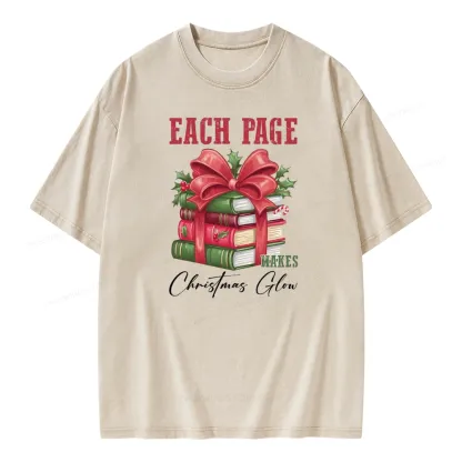 Pagewings Each Page Makes Christmas Glow Unisex Washed T-shirt