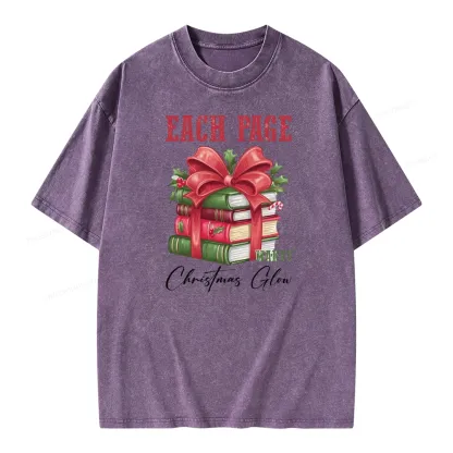 Pagewings Each Page Makes Christmas Glow Unisex Washed T-shirt