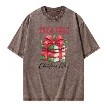 Pagewings Each Page Makes Christmas Glow Unisex Washed T-shirt