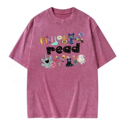Pagewings Animals Reading Book Unisex Washed T-shirt