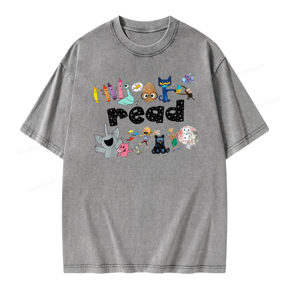 Pagewings Animals Reading Book Unisex Washed T-shirt