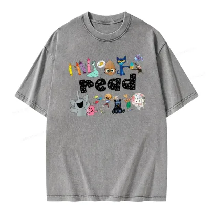 Pagewings Animals Reading Book Unisex Washed T-shirt
