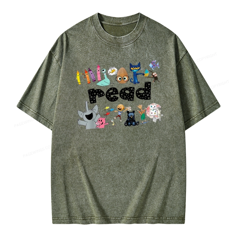 Pagewings Animals Reading Book Unisex Washed T-shirt