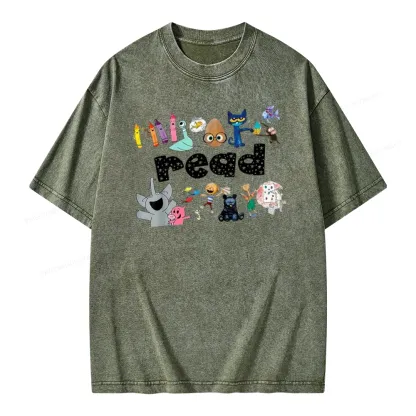 Pagewings Animals Reading Book Unisex Washed T-shirt