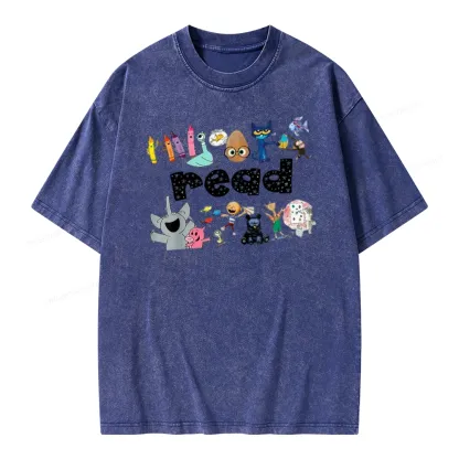 Pagewings Animals Reading Book Unisex Washed T-shirt