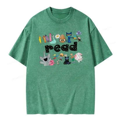 Pagewings Animals Reading Book Unisex Washed T-shirt