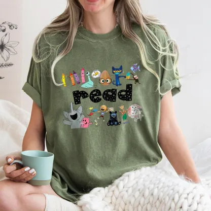 Pagewings Animals Reading Book Unisex Washed T-shirt