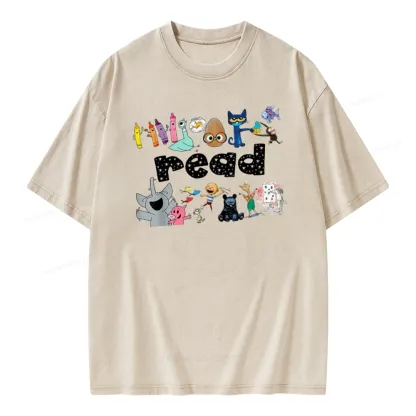 Pagewings Animals Reading Book Unisex Washed T-shirt
