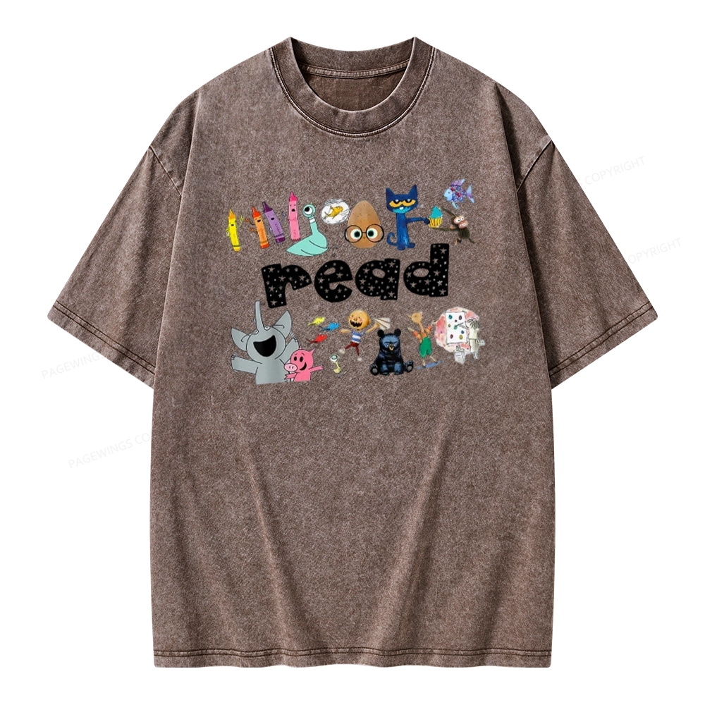 Pagewings Animals Reading Book Unisex Washed T-shirt