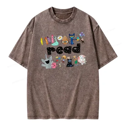 Pagewings Animals Reading Book Unisex Washed T-shirt