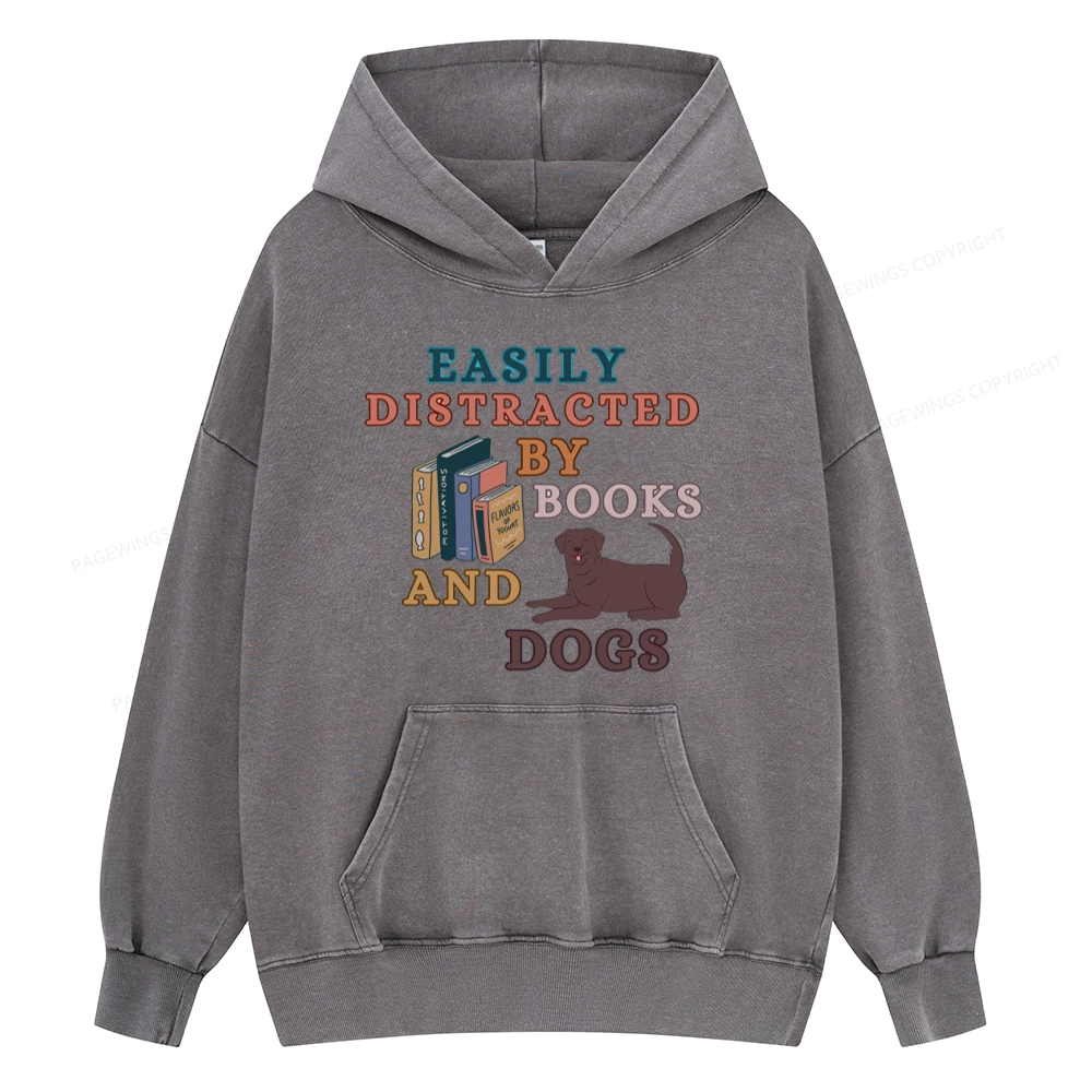 Pagewings Easily Distracted By Books And Labrador Unisex Washed Hoodie