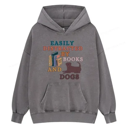 Pagewings Easily Distracted By Books And Labrador Unisex Washed Hoodie