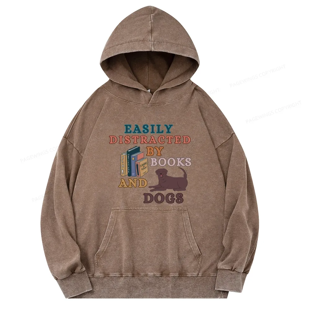 Pagewings Easily Distracted By Books And Labrador Unisex Washed Hoodie