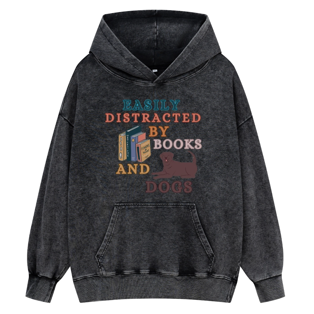 Pagewings Easily Distracted By Books And Labrador Unisex Washed Hoodie