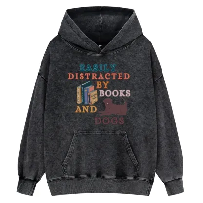 Pagewings Easily Distracted By Books And Labrador Unisex Washed Hoodie
