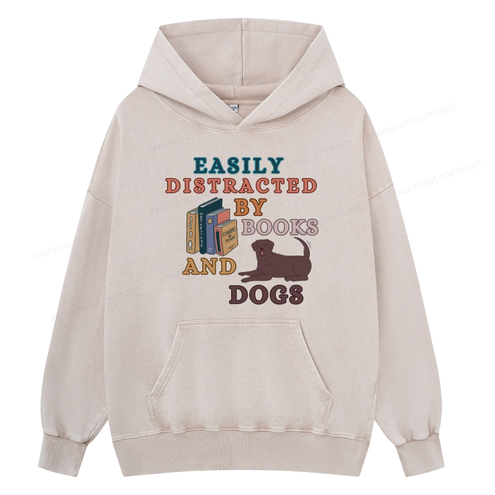 Pagewings Easily Distracted By Books And Labrador Unisex Washed Hoodie