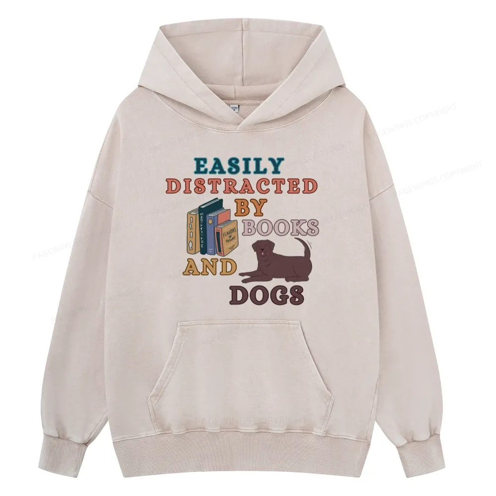 Pagewings Easily Distracted By Books And Labrador Unisex Washed Hoodie