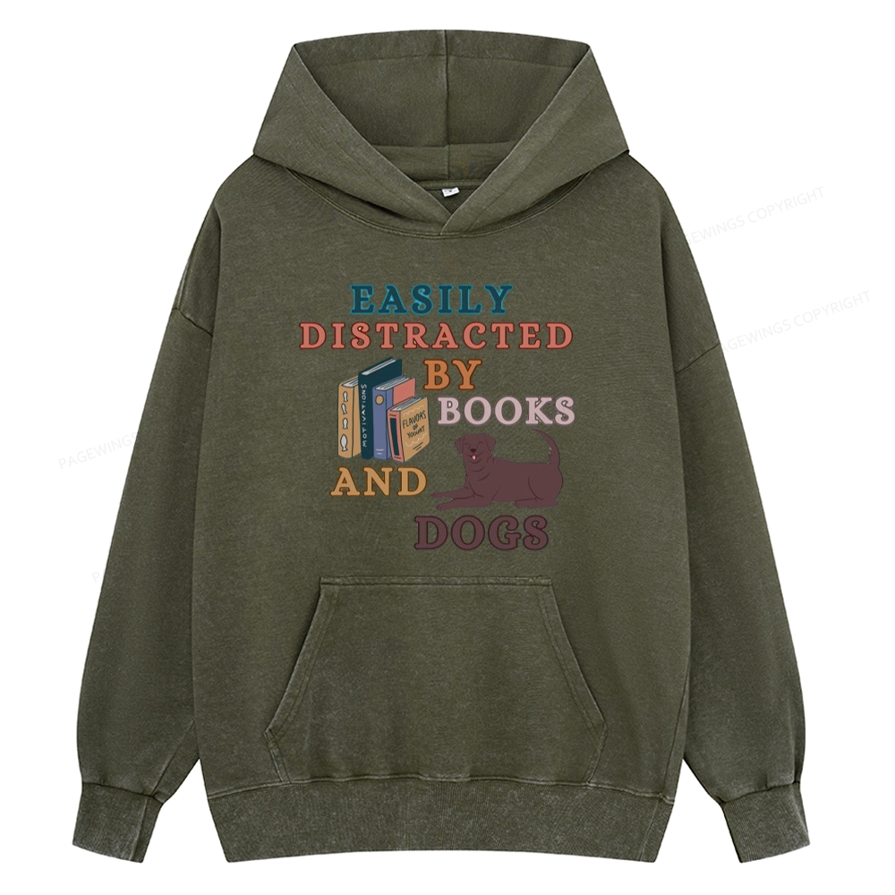 Pagewings Easily Distracted By Books And Labrador Unisex Washed Hoodie