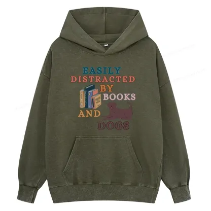 Pagewings Easily Distracted By Books And Labrador Unisex Washed Hoodie