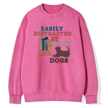 Pagewings Easily Distracted By Books And Labrador Unisex Washed Sweatshirt