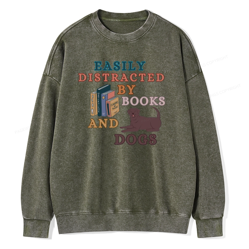 Pagewings Easily Distracted By Books And Labrador Unisex Washed Sweatshirt